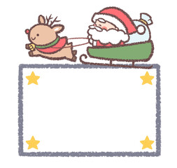 そりに乗るサンタクロースとトナカイと星の四角フレーム