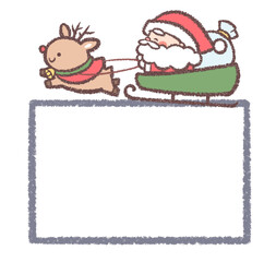 そりに乗るサンタクロースとトナカイの四角フレーム