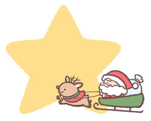 そりに乗るサンタクロースとトナカイの星のフレーム