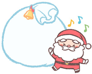 踊るサンタクロースとプレゼントの袋フレーム