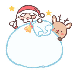 サンタクロースとトナカイとプレゼントの袋フレーム