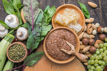 Natural ingredients or products as source vitamin E, minerals and dietary fiber, healthy nutrition concept