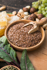 Natural ingredients or products as source vitamin E, minerals and dietary fiber, healthy nutrition concept