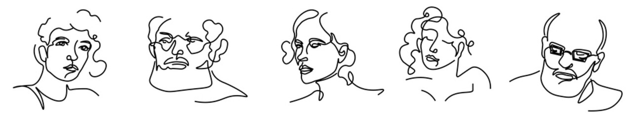 Portrait of people, abstract line art sketches