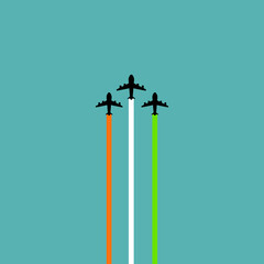 illustration of airplane making Indian tricolor flag in sky