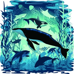 Photo sur Plexiglas Dessiner Sealife Blue Shades Rêve Paysage Sous-Marin Fond Art Vectoriel