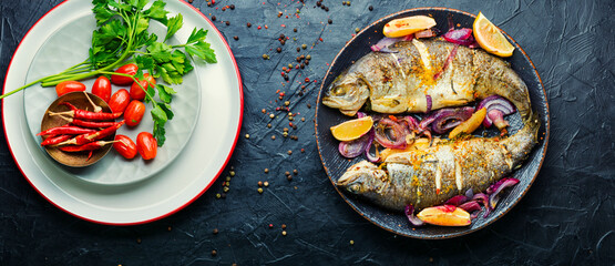 Whole roasted trout.