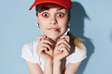 pretty woman in red cap studio fashion luxury close-up