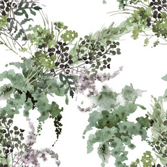 wild grass bouquets on white background seamless pattern for all prints.