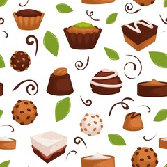 Fototapeta na wymiar Sweets and candies, chocolate seamless pattern