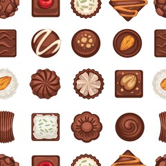 Sweet chocolate candies with nuts and cherries