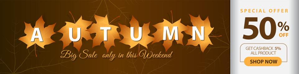 Gradient autumn sale banner for promo, special offer up to 50% off