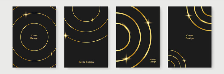 Abstract black and gold circle background. Vector black and gold abstract round luxury frame. Geometric golden pattern, sparkling sequins on black background. Premium label design. 