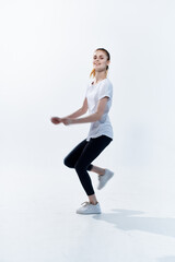 energetic sportive woman jumping workout fitness