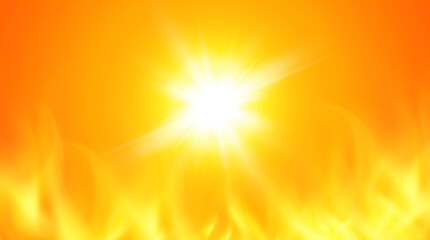 The sun in flames, an orange background with flames as a symbol of fires and hot weather natural disaster, vector illustration