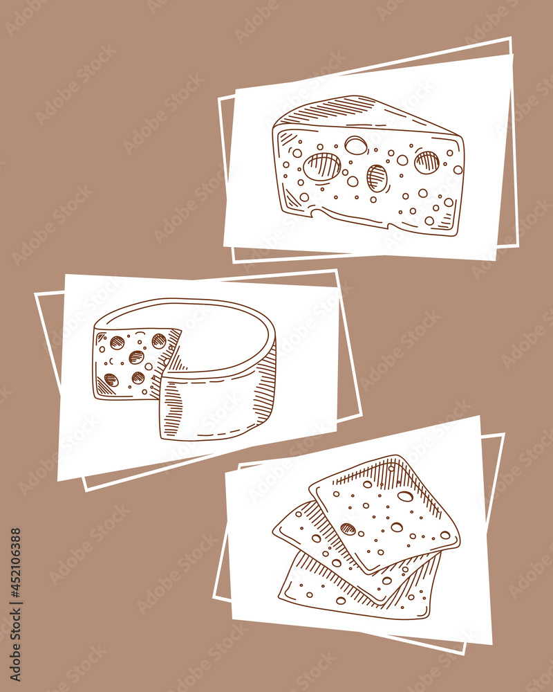 Sticker three delicious cheeses sketch