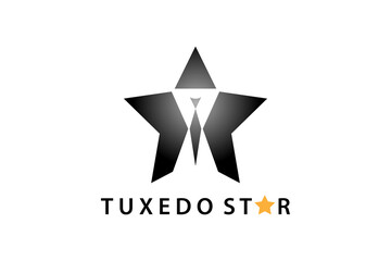 luxury logo design combination of tuxedo and stars for entertainment and apparel.