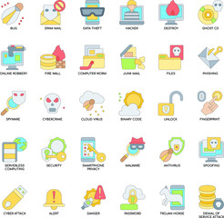 Cyber Crime colour flat icon collection set