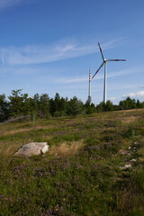 1 Wind turbine in front of blue sky. Construction stands on the highest place in the North Black...