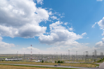 Aerial view of electrical power station	