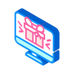 online gift on computer screen isometric icon vector. online gift on computer screen sign. isolated symbol illustration