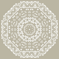 Oriental vector pattern with arabesques and floral elements. Traditional classic ornament. Vintage round white pattern with arabesques