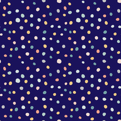 Boho polka dots on blue background seamless pattern