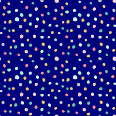 Boho polka dots on blue background seamless pattern