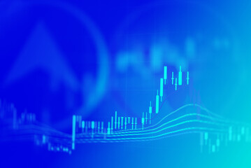 Abstract financial trading graphs and digital number of foreign exchange market trading on monitor. Background of gold and blue digital chart to represent stock market trend.