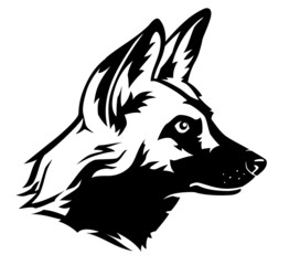 Wild Dog from Africa, Animal Head Illustration