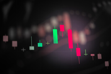 Abstract financial trading graphs and digital number of foreign exchange market trading on monitor. Background of gold and blue digital chart to represent stock market trend.