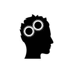 Human head with gear inside icon isolated on white background