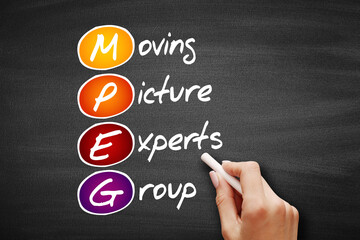 MPEG - Moving Picture Experts Group acronym, technology concept on blackboard
