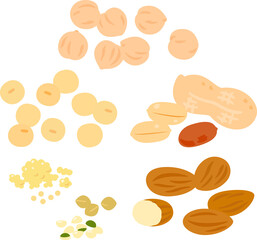 タンパク質を含む豆、ナッツ、穀物のセット