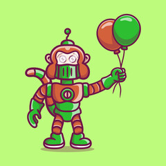 cute monkey robot holding balloon