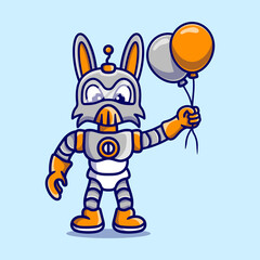 cute bunny robot holding balloon