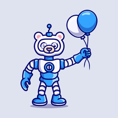 cute polar bear robot holding balloon
