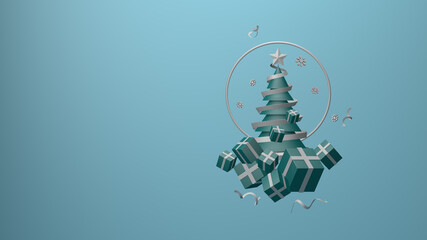 Christmas banner, a Gift box and tree