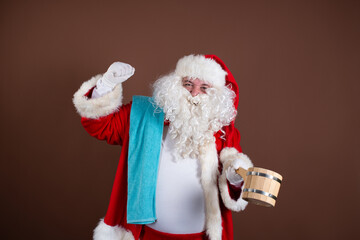Funny Santa Claus in the sauna.