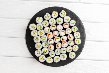 Sushi rolls. Tasty set of sushi close up shot