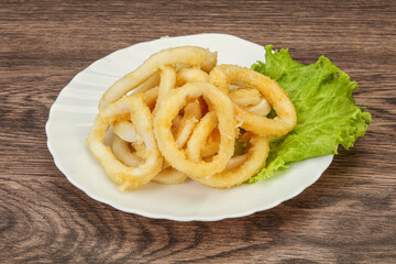 Roasted squid rings with salad