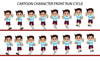 Cartoon Character Front run cycle frame by frame loopable vector file ready for 2D animation, easy to edit source file for motion graphics, infographics, animated video, explanatory, E-learning