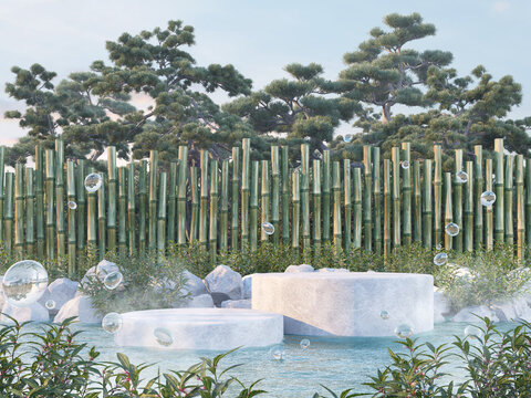Product showcase onzen garden concept 3D rendering