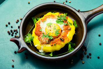 Baked stuffed squash or patisson