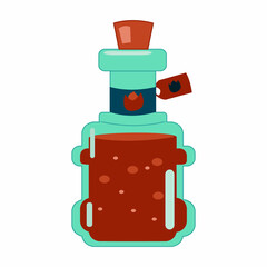 Magic potion in green bottle vector illustration on white background