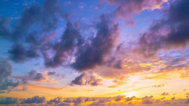 Amazing nature cloudscape Time Lapse clouds at sunset or sunrise time Golden hour weather perfect for digital cinema composition background Timelapse of clouds moving in dramatic sky
