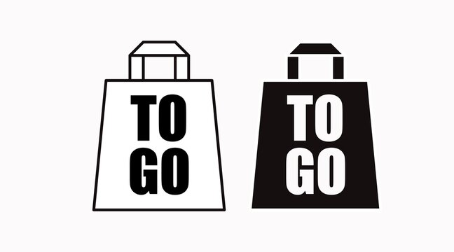 To Go Bags Icon Set. Vector Isolated Black And White Take Away Bag Icon Or Sign