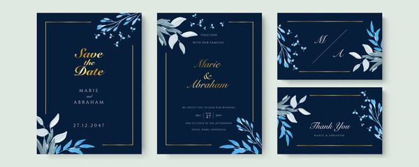 Obraz na płótnie Canvas Abstract art background vector. Luxury invitation card background with golden line art flower and botanical leaves, Organic shapes, Watercolor. Vector invite design for wedding and vip cover template.