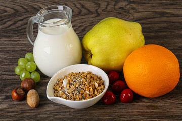 Breakfast with granola and milk