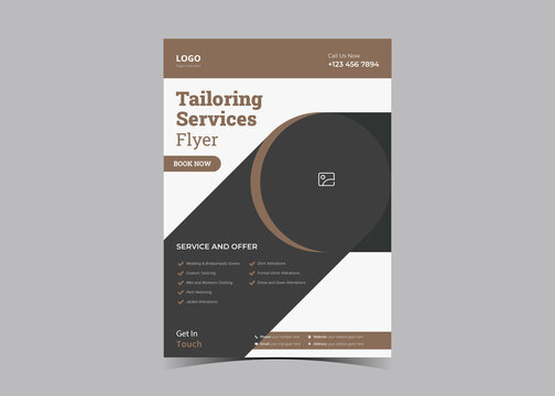 Tailor Service Flyer Design Template. Stylish Tailor Service Poster Leaflet Design. Custom Tailoring Service Flyer Template.